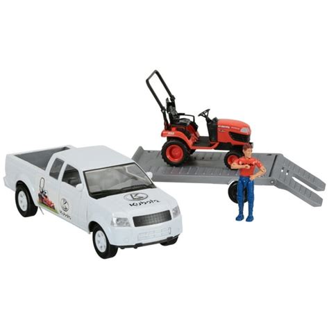Kubota Pickup Truck With Trailer And Lawn Tractor Toy Set 4 Pc Box