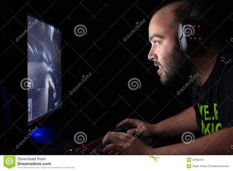 Gamer Playing A First Person Shooter On High End Pc Stock Image