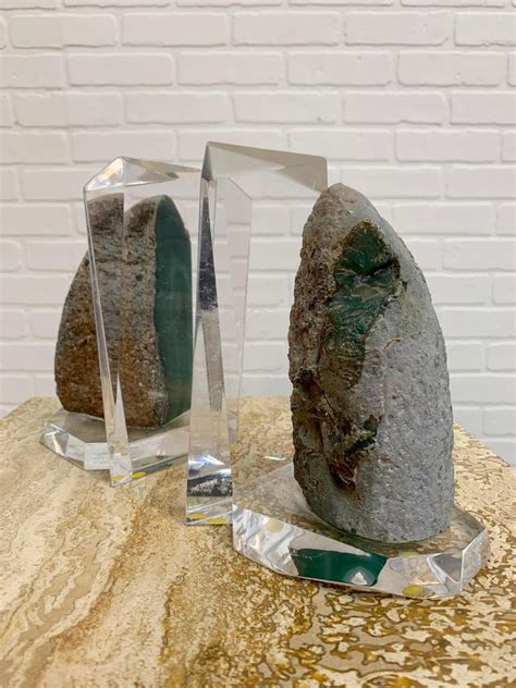 Lucite And Emerald Geode Bookends At 1stdibs