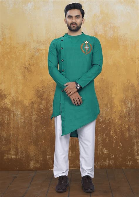 Mens Cross Style Green Kurta With Embroidery Pre Order Navastrani Boutique