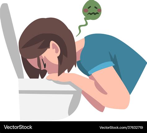 Sick Young Woman Vomiting Into Toilet Bowl Vector Image