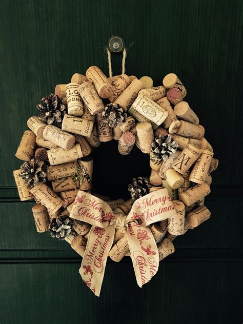 Christmas Wreath Cork Wine Garland Ideas Shabby Chic Home Made Merry