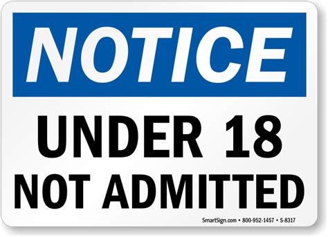 Notice Under 18 Not Admitted Sign Sku S 8317