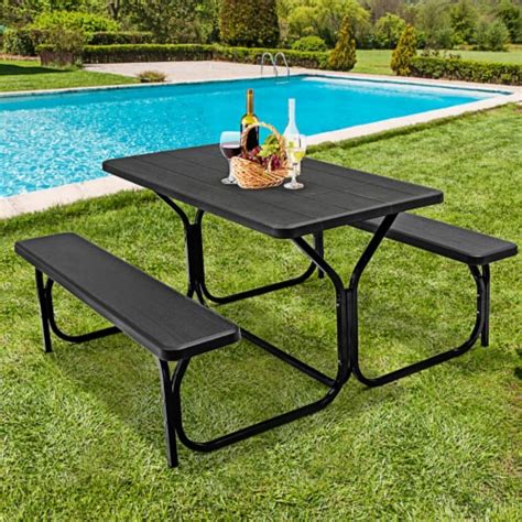 Picnic Table Bench Set Outdoor Backyard Patio Garden Party Dining All Weather Black 1 Unit Kroger