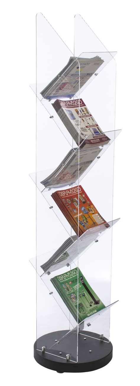6 tiered acrylic magazine floor stand 8 5 w 6 pockets rotating clear magazine stand