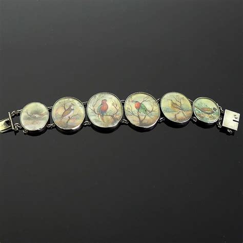 Rare Antique Circa 1820 Handpainted Six Panel Bird Bracelet