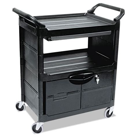 Rubbermaid Commercial Utility Cart With Locking Doors Two Shelf 33