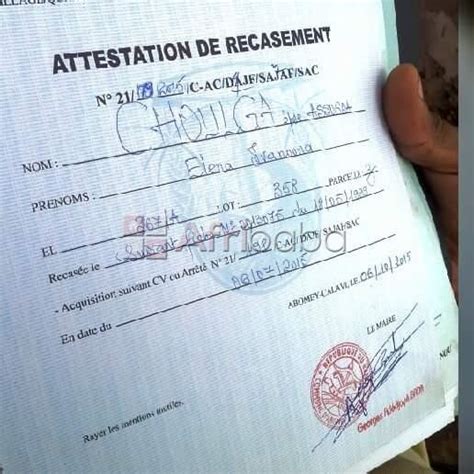 Attestation De Détention Coutumière Peb Benin