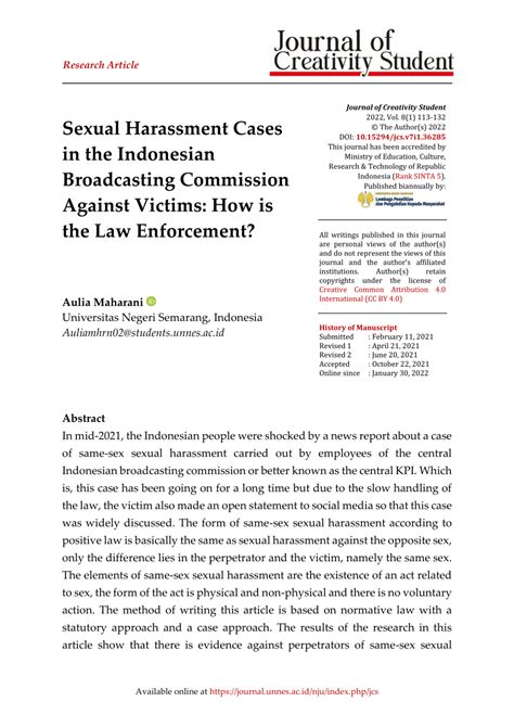 pdf sexual harassment cases in the indonesian broadcasting commission against victims how is