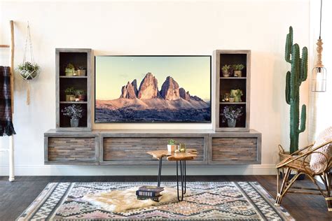 Gray Floating Tv Stand Modern Wall Mount Entertainment Center Eco Geo