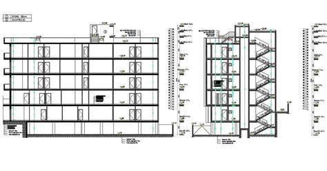 Storey Building Section Drawing With Dimension Cadbull