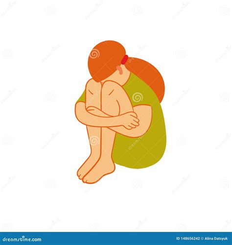 Sad Girl Sitting Female Figure In Fetal Position Introvert Stock Illustration Illustration