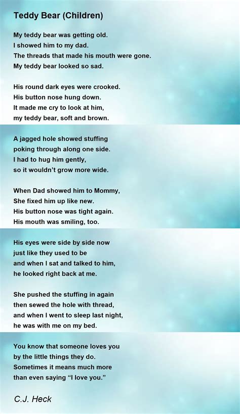 Teddy Bear Children Poem By Cj Heck Poem Hunter