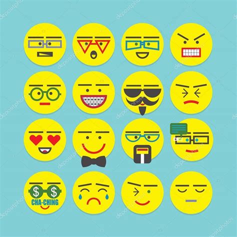 Cute Colorful Emoticons Set Conceptual And Emotional Round Faces