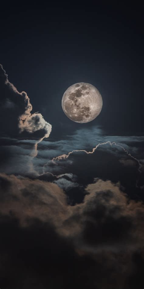 Download 1080x2160 Wallpaper Night Clouds And Moon Sky Honor 7x