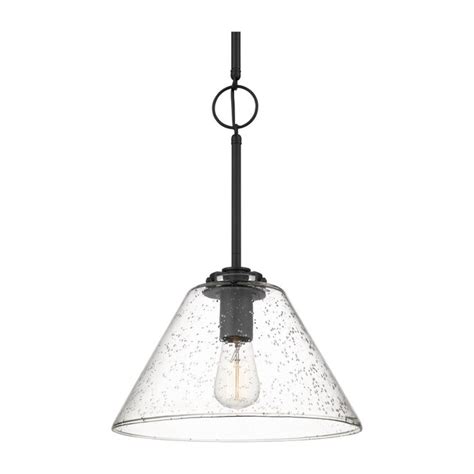 quoizel allgood textured matte black farmhouse seeded glass cone hanging pendant light in the