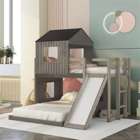 A Childs Bedroom With A Bunk Bed And Slide