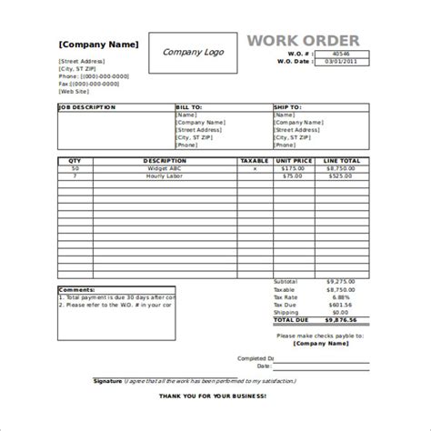 24 Work Order Templates Free Word Pdf Excel Doc Formats