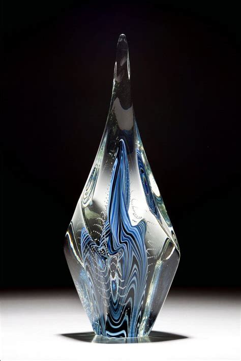 A Beautiful Glass Art Sculpture Hand Blown In Clear And Blue By Scott Hartley Of Infinity Art