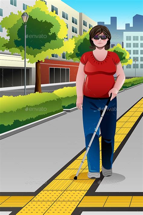 Blind People Walking On Sidewalk Blind People Cartoon Clip Art