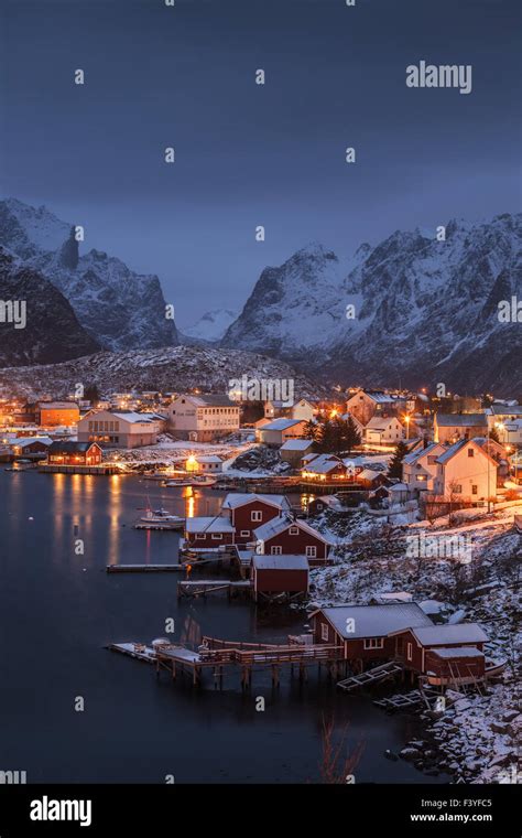 Reine Norway At Night Stock Photo Alamy