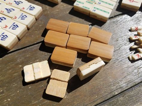 Mahjong Games Puzzles Bone Ivory Bamboo Tiles Hong Kong Vintage