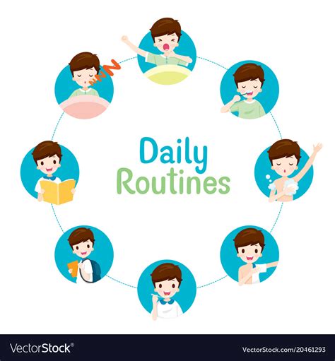 Daily Routines Boy On Circle Chart Royalty Free Vector Image