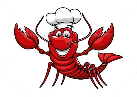 Cartoon Red Lobster Chef In Toque Cap By Vectortradition Graphicriver