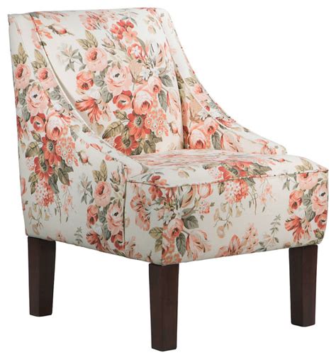Fletcher Swoop Arm Chair Pink Floral Contemporary Armchairs