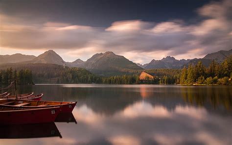 Lake Boat Trees Sky Mist Landscape Hd Wallpaper Peakpx