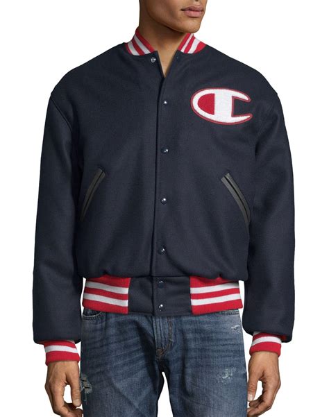 Champion Exclusive Life® Wool Varsity Jacket In Granite Heather Gray