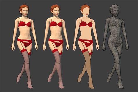 Lowpoly Rigged People Female Different Outfits Outfits
