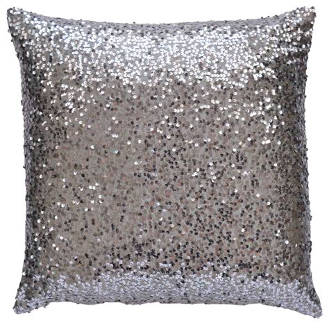 Twentyeight12 Silver Sequin Lumbar Pillow Cover Decorative Pillows