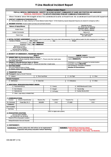 9 Line Medical Incident Report Ics 206 Wf Printable Pdf Download