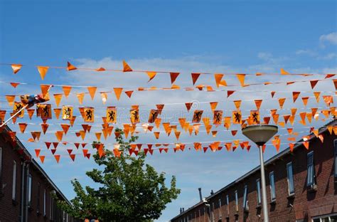 Orange Flags In A Street In The Netherlands Stock Image Image Of