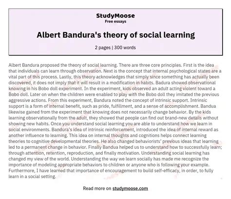 Albert Bandura S Theory Of Social Learning Free Essay Example