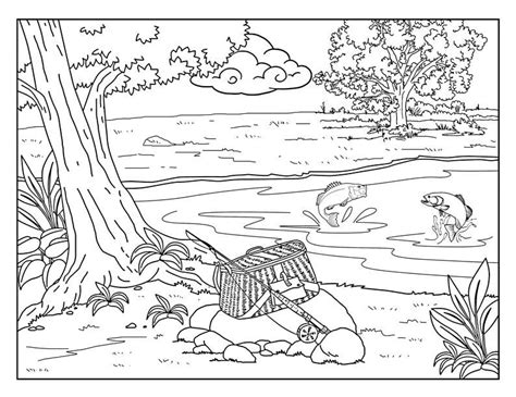 River Scene Coloring Pages For Adults 1 Printable Coloring Etsy