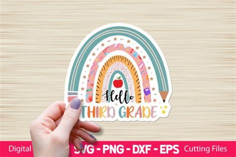 Hello Third Grade Rainbow Stickers Graphic By Craftartsvg · Creative