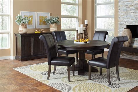 Weber 56 Inch Round Table 5 Piece Dining Set In Smokey Black Rustic