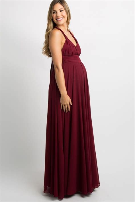 burgundy chiffon halter tie back maternity evening gown maternity evening gowns maternity