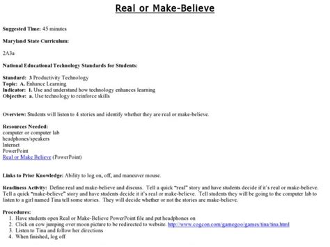 Real Or Make Believe Lesson Plans And Worksheets Reviewed By Teachers