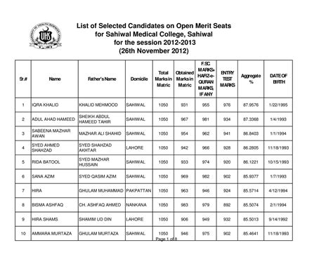 Calaméo List of Selected Candidates on Open Merit Seats for the