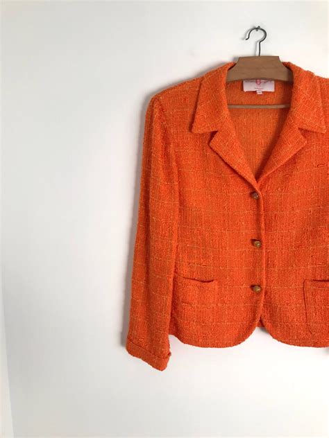 Ungaro Vintage Blazer Orange Tweed Style Jacket French Cropped Vest