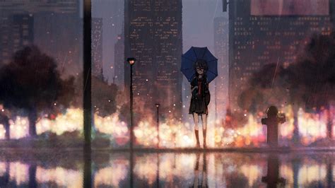 2048x1152 Anime Girl Rain Umbrella 2048x1152 Resolution Hd 4k Wallpapers Images Backgrounds