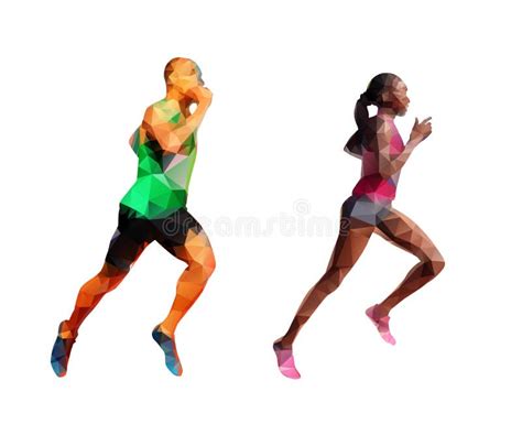 running man woman polygonal silhouettes stock illustrations 1 running man woman polygonal