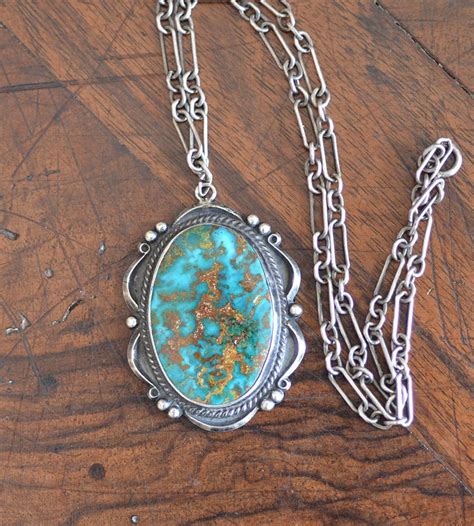 Navajo Turquoise Pendant Silver Plume