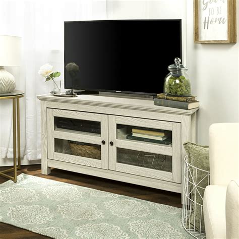 Woven Paths Modern Farmhouse Corner Tv Stand For Tvs Up To 50 White