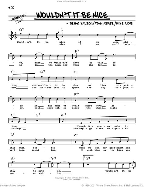 Wouldnt It Be Nice Sheet Music Real Book With Lyrics Pdf