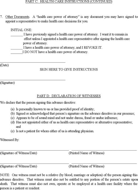Free Oregon Advance Directive Form Pdf 16kb 7 Pages Page 6