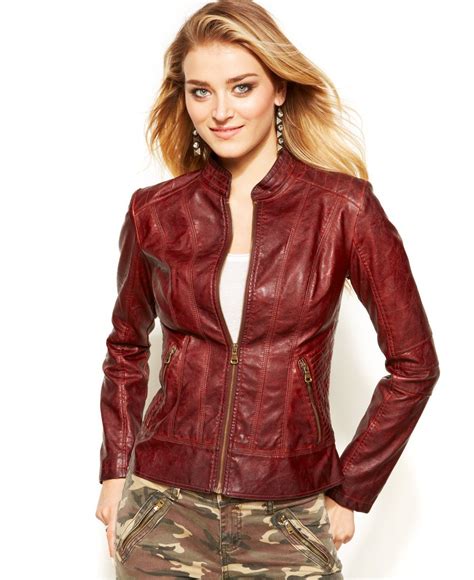 guess faux leather jacket coats women macy s blazer jackets for